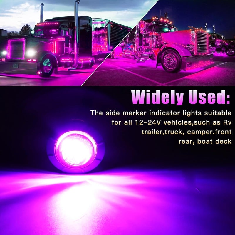 ALFU 3/4" Inch 20Pcs Purple Round LED Trailer Side Marker Clearance Lights Front Rear Top Marker Indicators Tail Light Waterproof for Truck Car Bus Van Pickup RV - Image 3